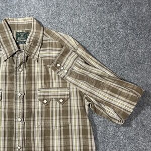 Lucky Brand Shirt Mens Large Pearl Snap Western Yoke Plaid Hipster Cowboy Green